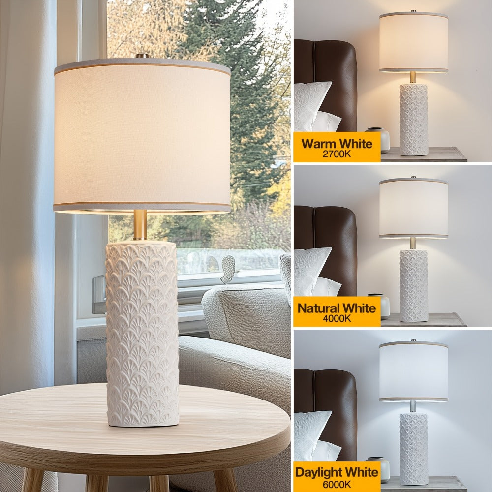Ceramic Table Lamp – Modern Farmhouse Bedside Lamp with Drum Shade, 3 Color Temperature, Knob Switch, 9W LED Bulb Included, Rustic Nightstand Desk Light for Bedroom Living Room Off - product image 5