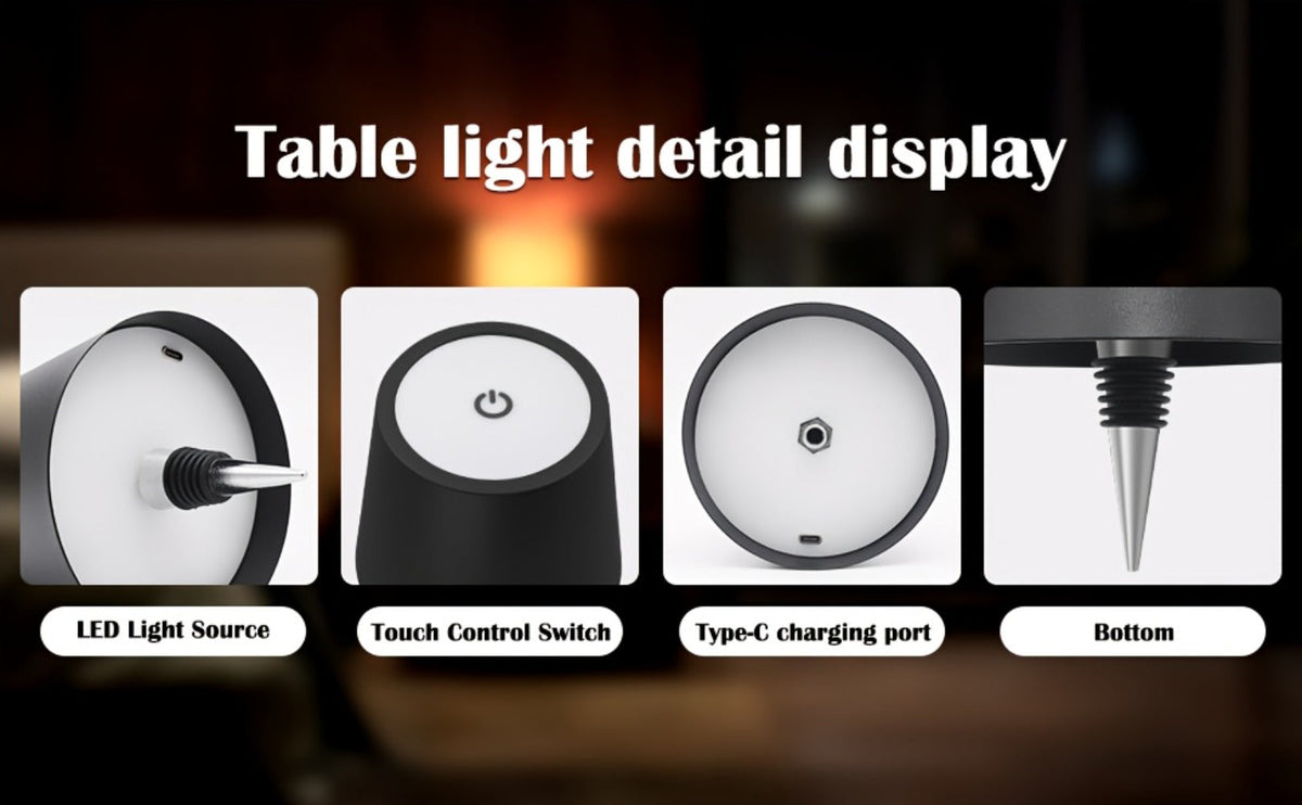 Rechargeable LED Bottle Lamp Table Lamp, 3 Color Temperatures, Touch Control Dimmable Bedside Light for Bedroom Dining Room Bar Desk – Modern Minimalist Design - product image 17