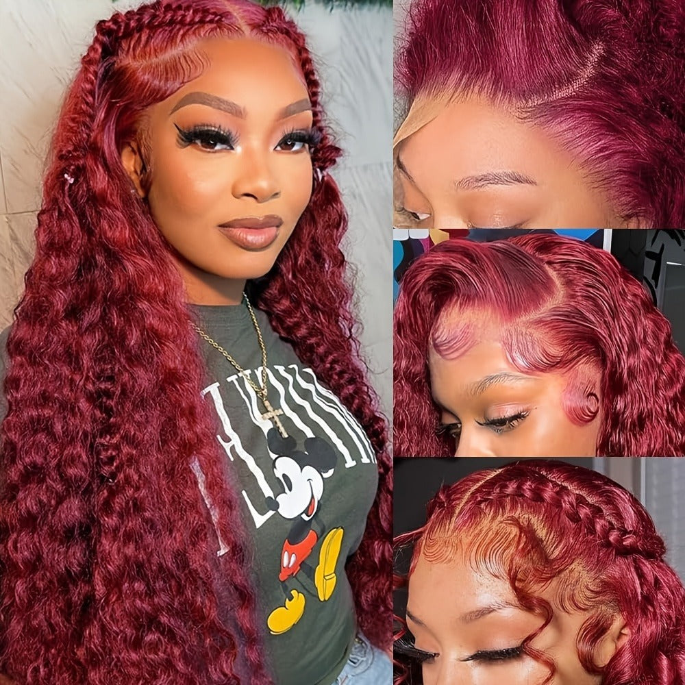 Red Curly Lace Front Wig 13x4 HD Transparent Lace Glueless 180% Density 24 Inch | Deep Curly Wet Wavy Ginger Orange Pre-Plucked Baby Hair Women - product image