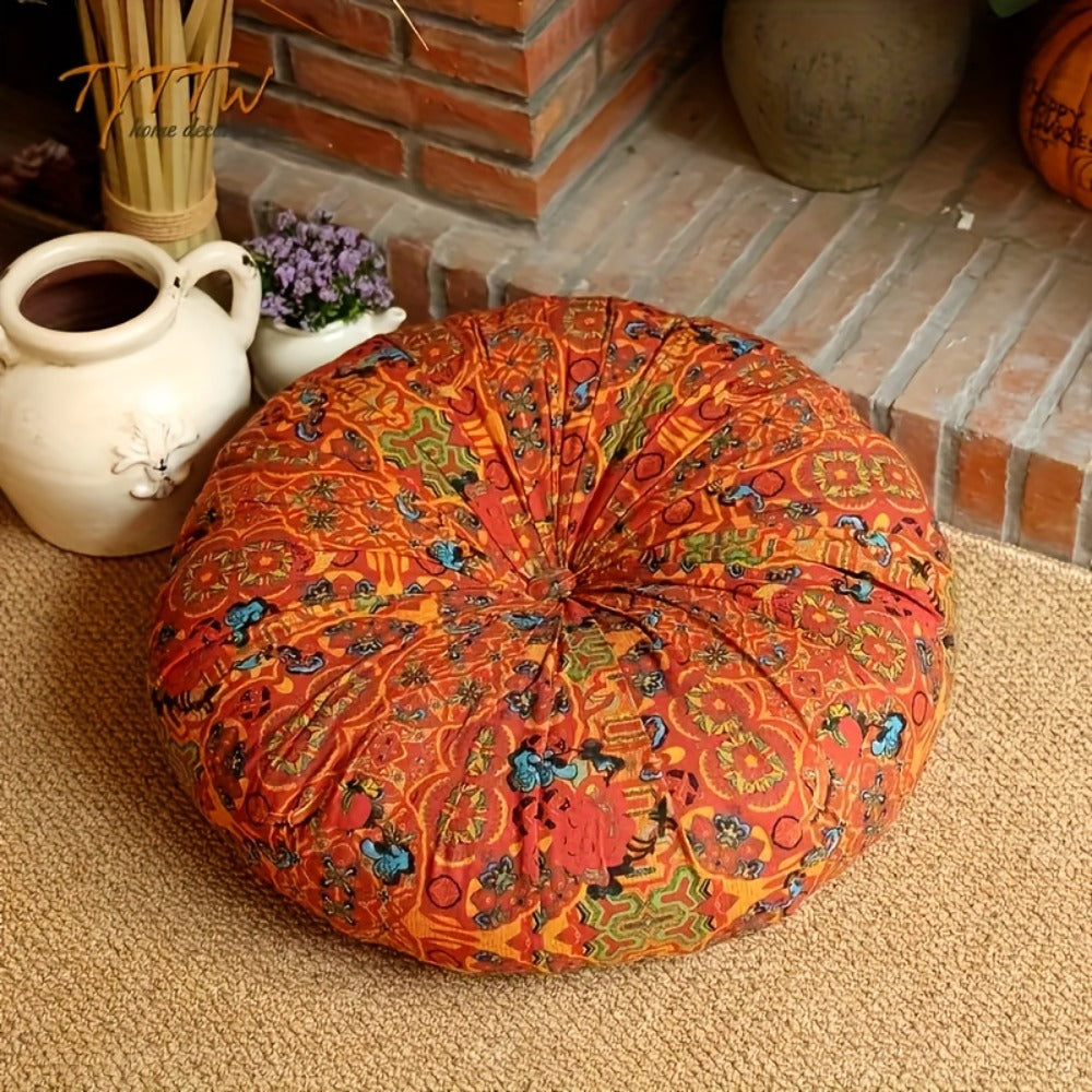 Floor Pillow Round Bohemian Thick Cushion Vintage Floral Pattern Boho Meditation Seat Pad Fade Resistant Cotton Filled Decorative Pouf for Living Room Bedroom All Seasons - product image 6