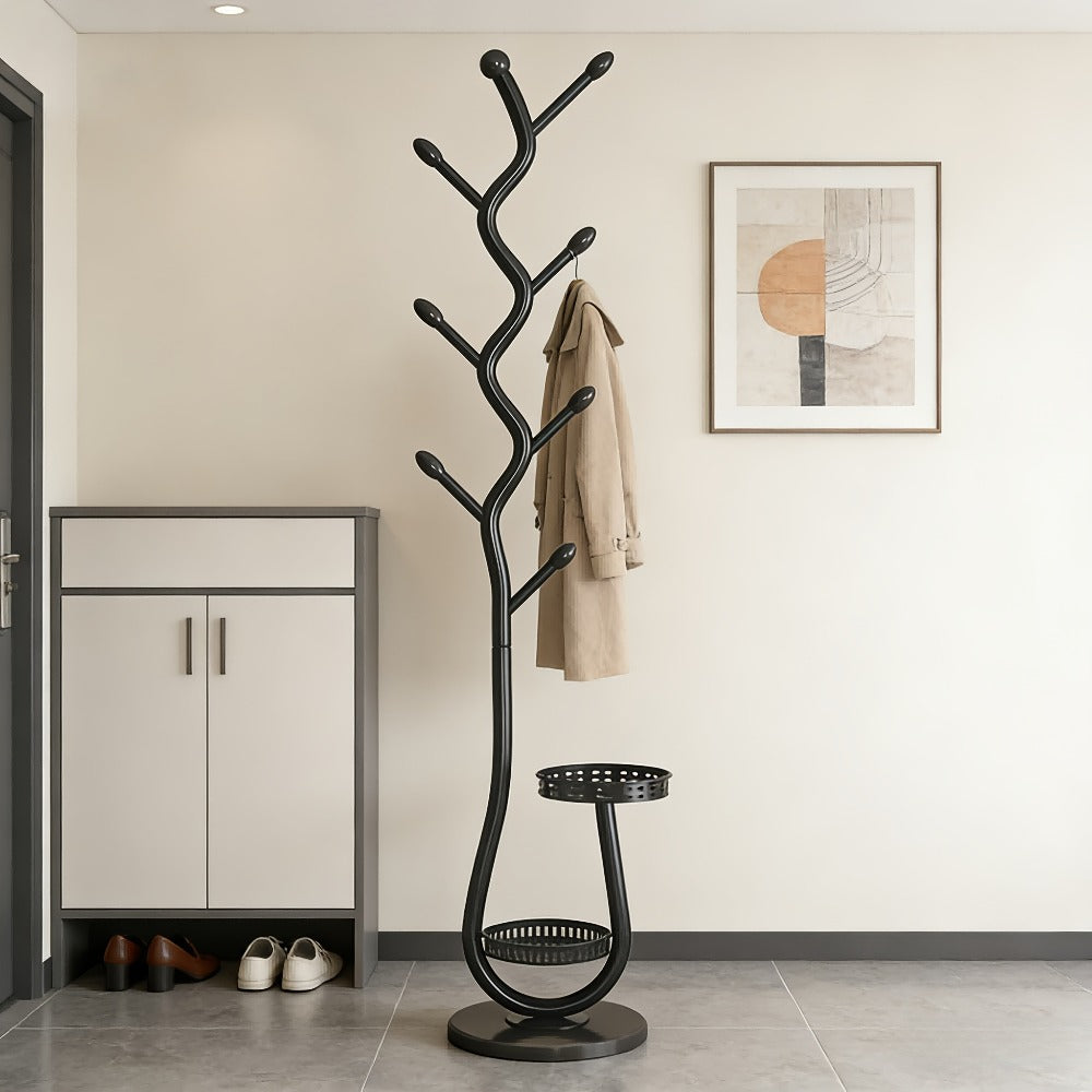 Clothes Rack Freestanding Metal with Shelf - Heavy Duty Garment Rack for Bedroom, Entryway & Closet, Vertical Coat Stand with Bottom Shelf for Coats, Hats, Scarves, Bags | White, B - product image 12