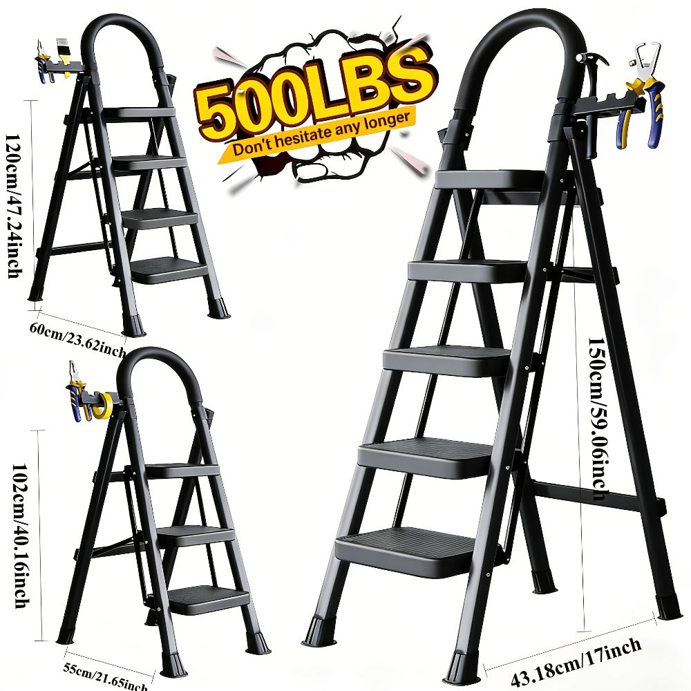 Folding Step Stool Ladder 500lbs Heavy Duty Steel with Anti-Slip Wide Treads & Handrails – Safety Lock, Portable Multi-Step Ladder for Home, Kitchen & Outdoor Use, Mini / Medium /  - product image 4