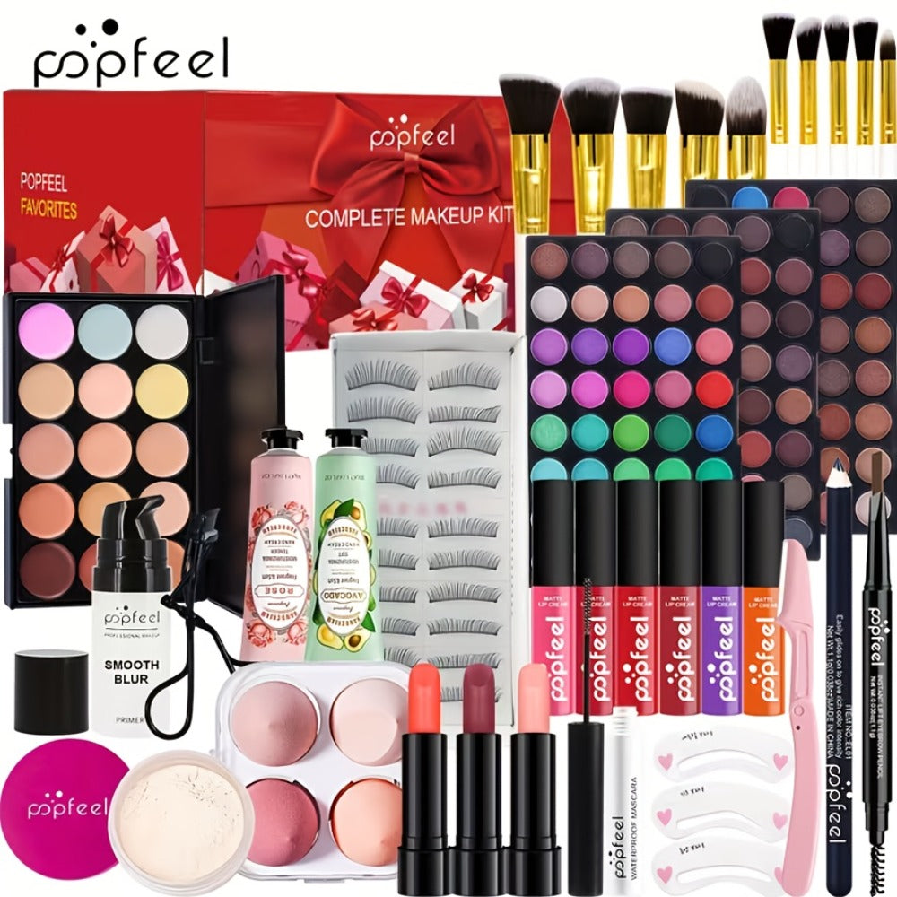 Makeup Kit Full Face All in One Eyeshadow Palette Blush Powder Foundation Mascara Brush Set Berry Neutral Shades for Women Beginners Daily Travel Party Gift - product image 18