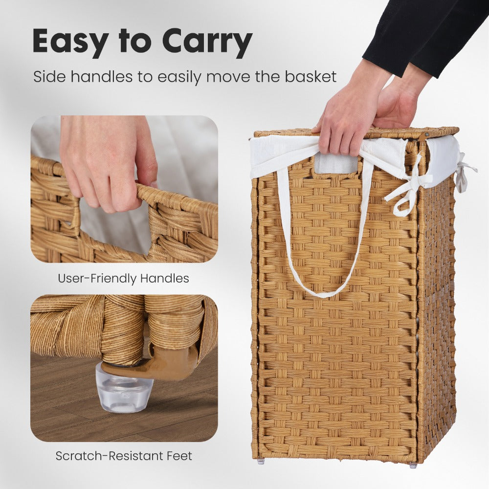 Laundry Hamper with Lid Large Capacity Woven Rattan Storage Basket, Collapsible Clothes Hamper with Handles & Removable Liner, Foldable Breathable Wicker Basket for Bedroom Home Do - product image 3