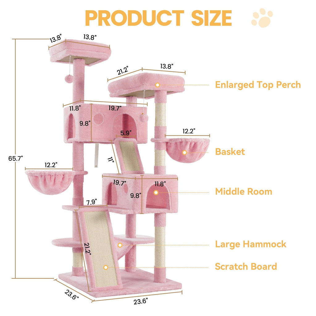 Cat Furniture with Sisal Scratching Posts, Plush Perches, Hammock, Basket & Corner Condo Cave, Hanging Toys & Climbing Ramp, Multiple Sizes & Colors | Cat Tree - product image 9