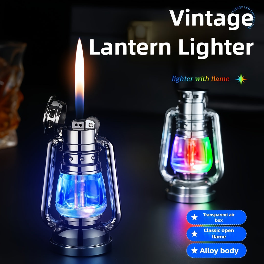 Refillable Adjustable Flame Windproof Lighter, Creative Mood Light Novelty Lighter Gift Boxed for Camping Outdoor Use, No Fuel Included – Metal Horse Lantern Lighter Cool Grinding Wheel Design