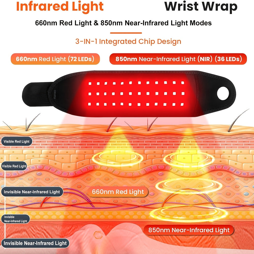 Infrared LED Wrist Brace with Vibration for Hand & Wrist Pain Relief, Adjustable Strap Fits Left & Right Hand, Unisex Wearable Recovery Device for Office & Daily Use – Red Light Therapy Wrist Wrap 660nm 850nm