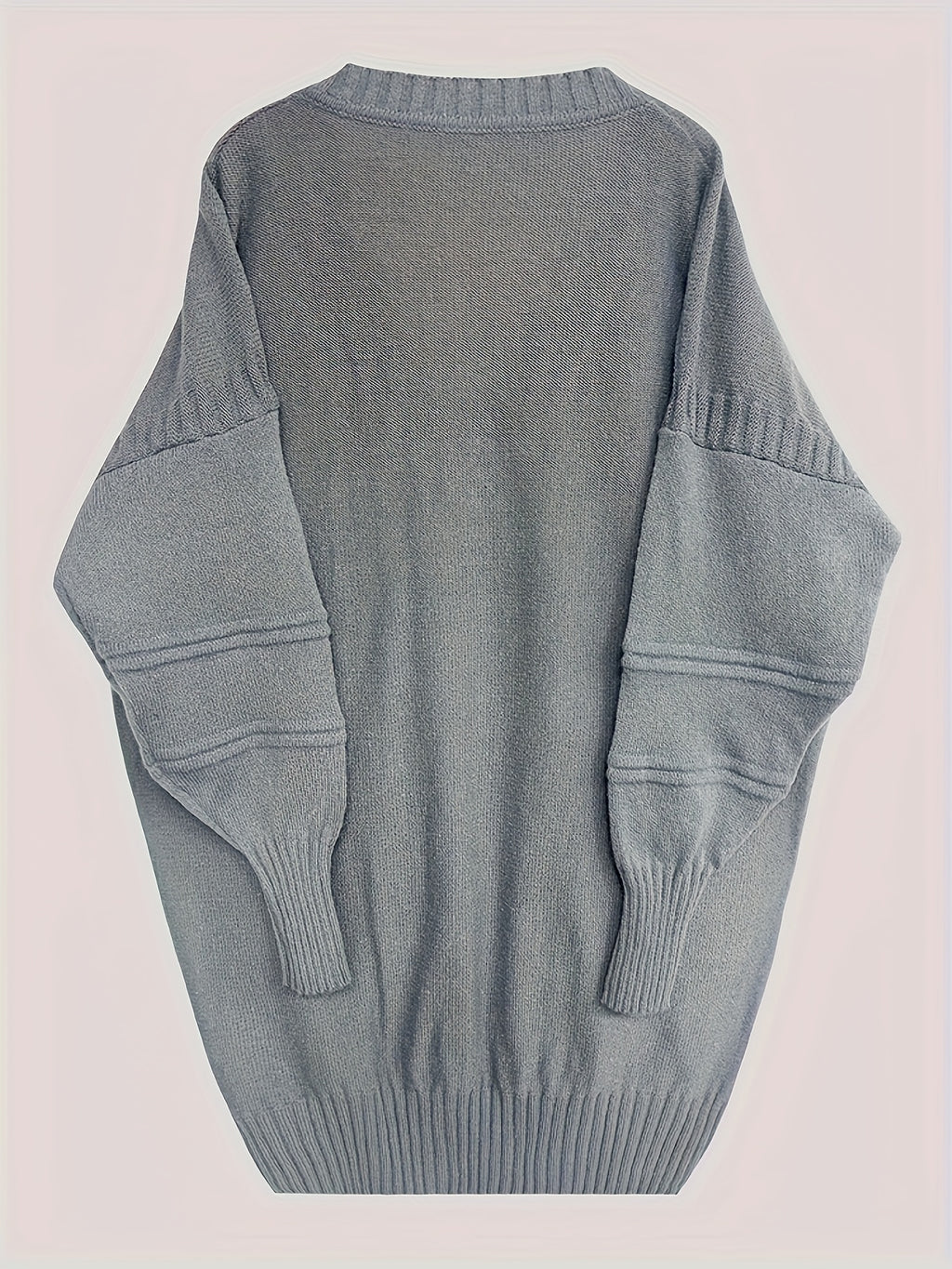 Plus Size, Women's Plus Size Oversized V-Neck Longline Sweater - Soft Machine-Washable Black Pullover for Fall Winter, Elegant Loose Fit Casual Chic Wardrobe - product image 34