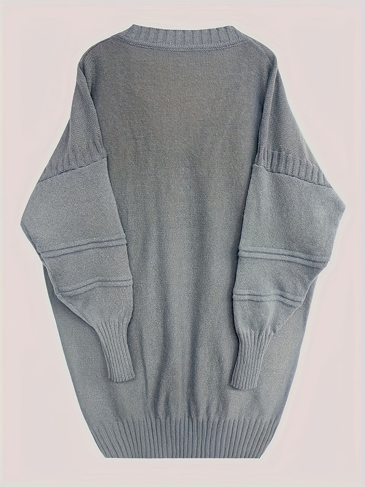 Plus Size, Women's Plus Size Oversized V-Neck Longline Sweater - Soft Machine-Washable Black Pullover for Fall Winter, Elegant Loose Fit Casual Chic Wardrobe - product image 34
