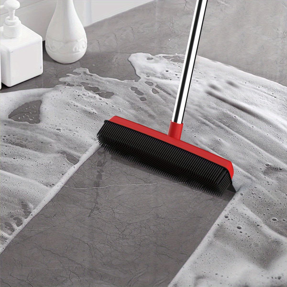 Pet Hair Removal Broom 2-in-1 Silicone Rubber Bristle Broom & Squeegee | Anti-Static Pet Fur Cleaner for Carpet, Hardwood & Tile Floors, Ideal for Dogs & Cats