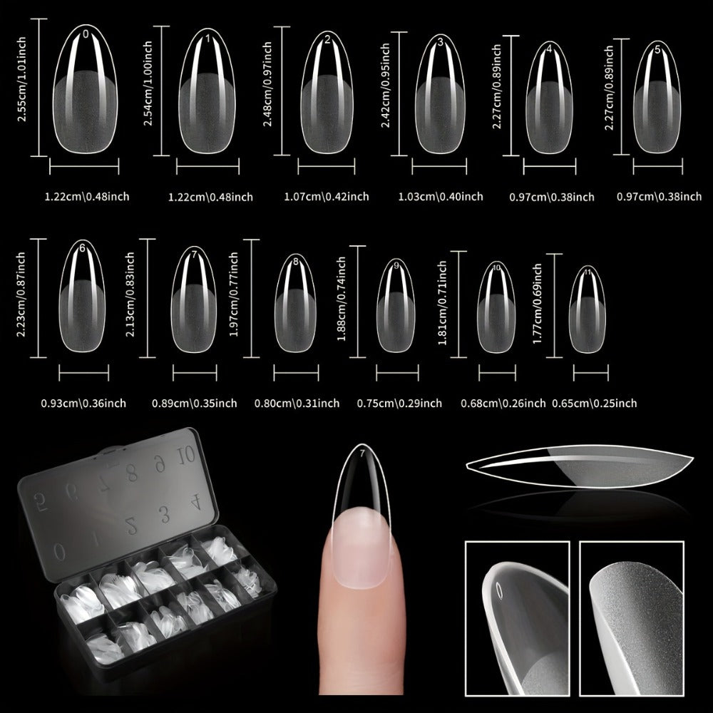 Gel Nail Tips 600 Pieces Clear Crystal Full Cover Nail Extensions – Almond Oval Coffin Stiletto Square Short Medium Long Soft Gel False Nails for Salon & DIY Nail Art Women - product image 15