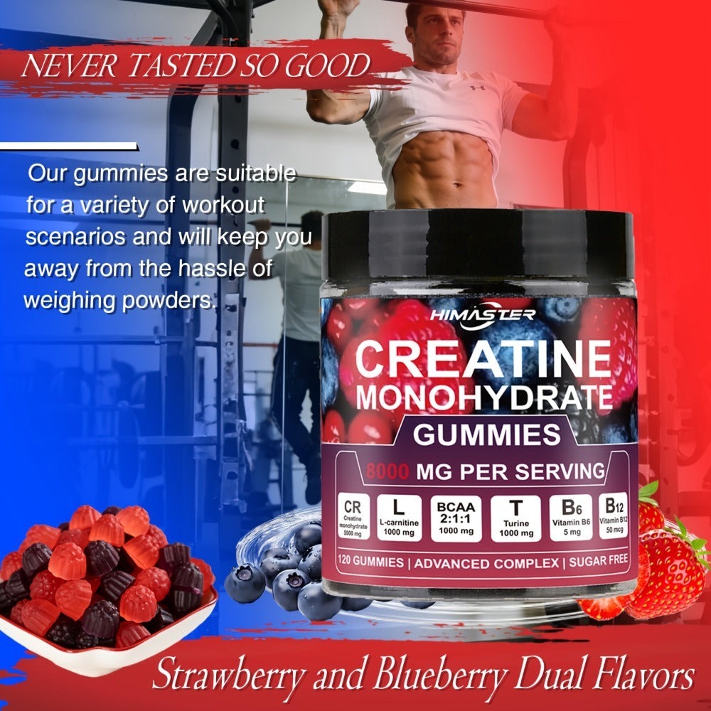 Creatine Monohydrate Gummies 8000mg Blueberry Flavor – with L-Taurine, BCAA, Vitamin B6 & B12 | Pre-Workout Muscle Strength & Endurance Supplement for Men & Women | 120 Count | Yea - product image 5
