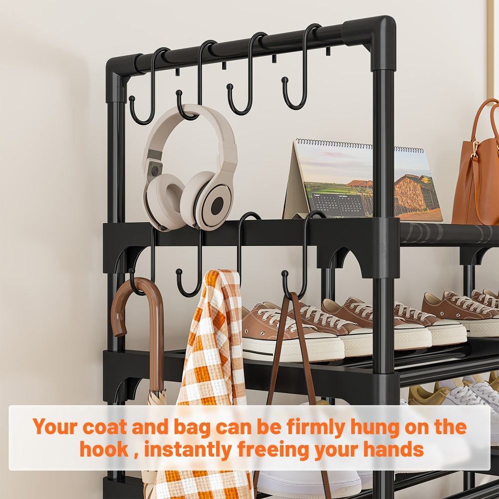 Large Metal Shoe Rack 4-Row 9-Tier Freestanding Shoe Organizer for Entryway Bedroom Hallway | 64-Pair Capacity Shoe Tower with Golden Tubes DIY Adjustable Shelves Space-Saving Vert - product image 9