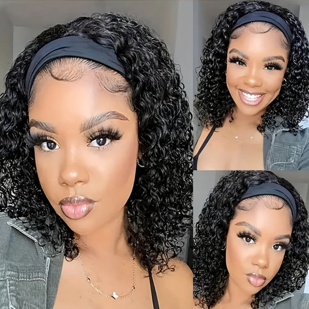 Headband Wig Human Hair Short Curly Pixie 14 Inch No Glue No Lace Glueless Wear and Go Natural Black Beginner Friendly for Women Daily Wear Travel Work Easy Install - product image 3