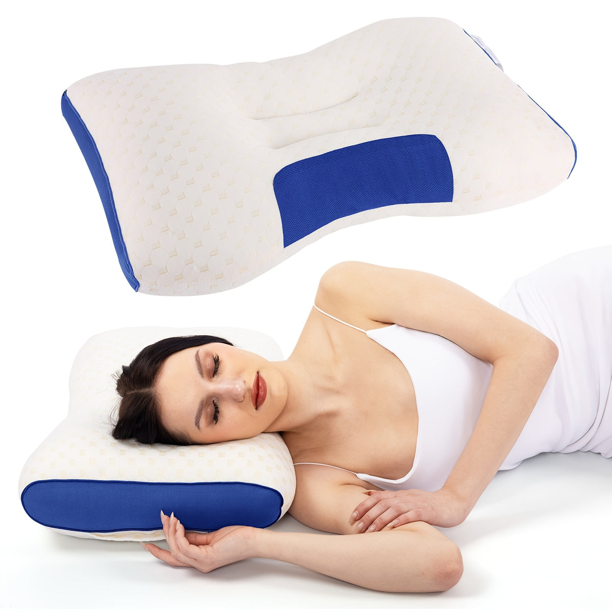 2pcs Ergonomic Low-Profile Bed Pillows, Contoured Design Fits Neck Curve, Suitable for Side and Back Sleepers, Breathable All-Season Bedding Pillows, Ideal - product image 13
