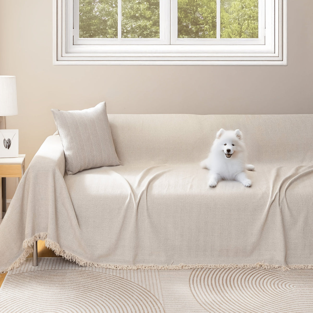 Couch Cover Throw Chenille Fringe Extra Large - Pet Friendly Scratch Proof Non-Slip Washable Polyester Sofa Protector | 3 Seat 71x102in 4 Seat 71x134in | Beige Gray Brown | Living  - product image 16
