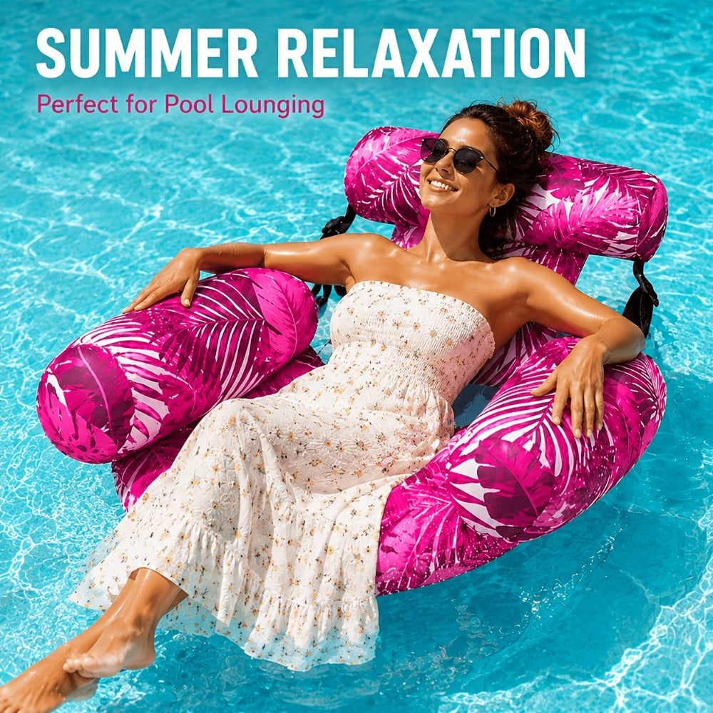 Tropical Leaf Inflatable Pool Float Lounger for Adults | Hammock Chair with Adjustable Back & Head Support, Buoyant Pillow, Fabric Cover, Pool Lake Beach - product image 9