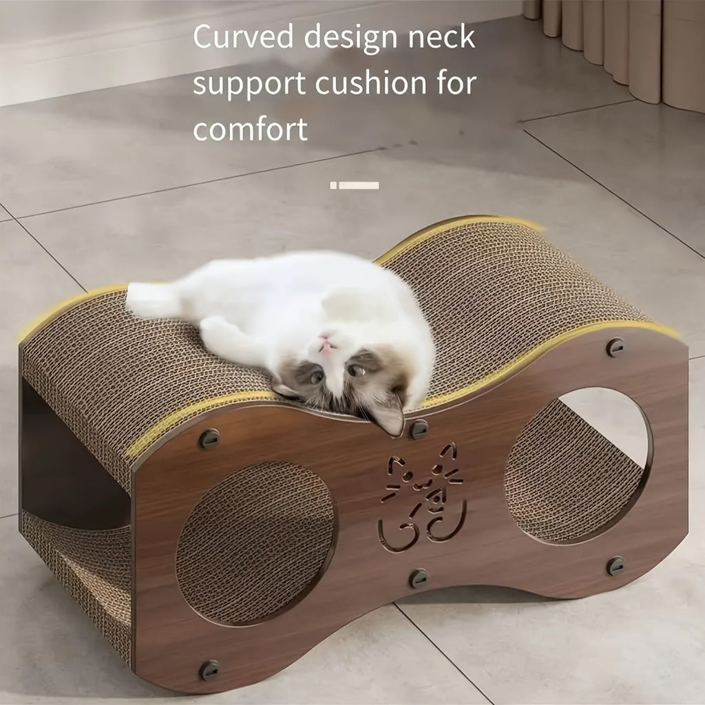 Cat Scratching Post with Integrated Cat Bed – Sturdy Walnut Wood Base, 4-Season Woven Scratch Pad, Indoor Cat Scratcher Lounge for Scratching, Lounging & Play - product image 5