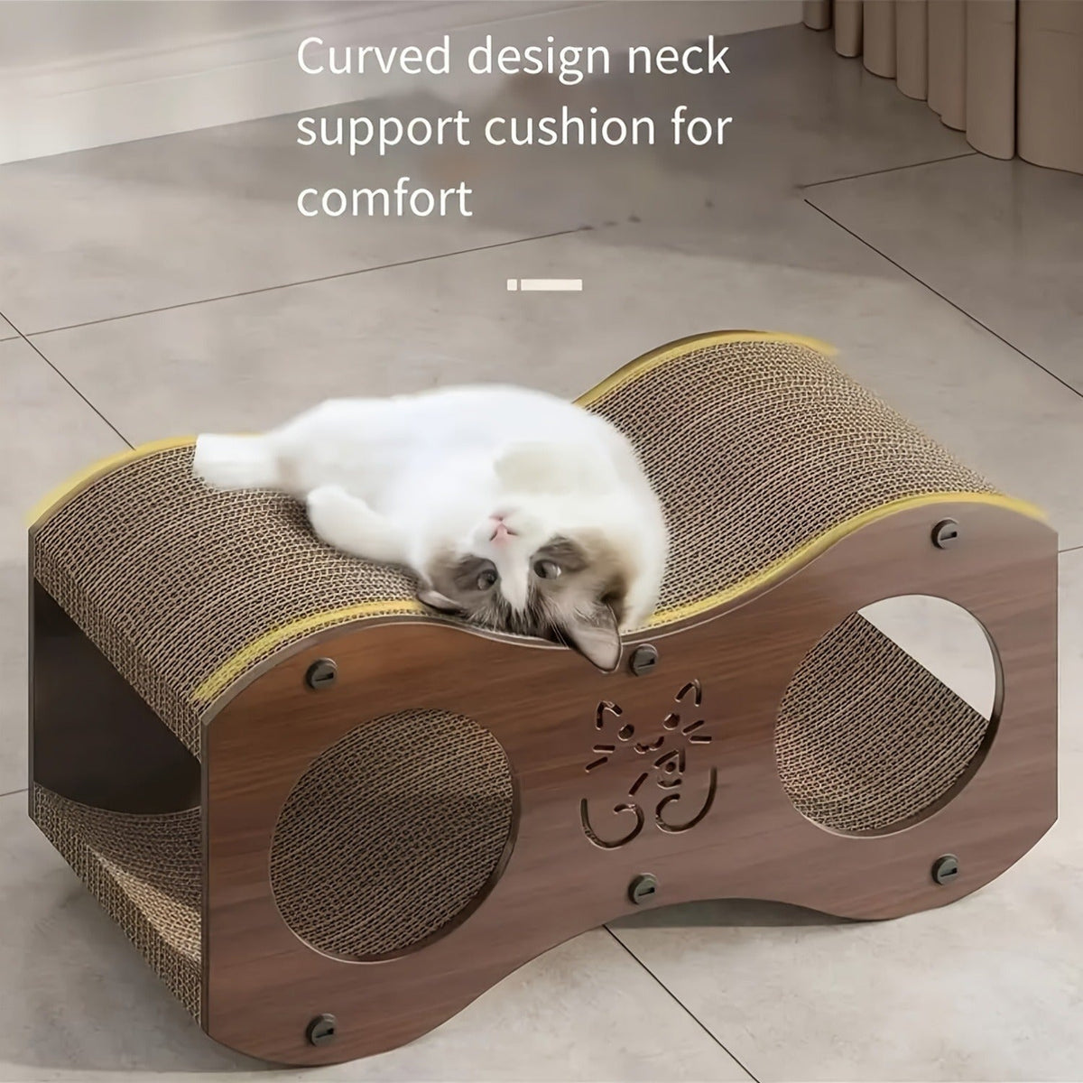 Cat Scratching Post with Integrated Cat Bed – Sturdy Walnut Wood Base, 4-Season Woven Scratch Pad, Indoor Cat Scratcher Lounge for Scratching, Lounging & Play - product image 5