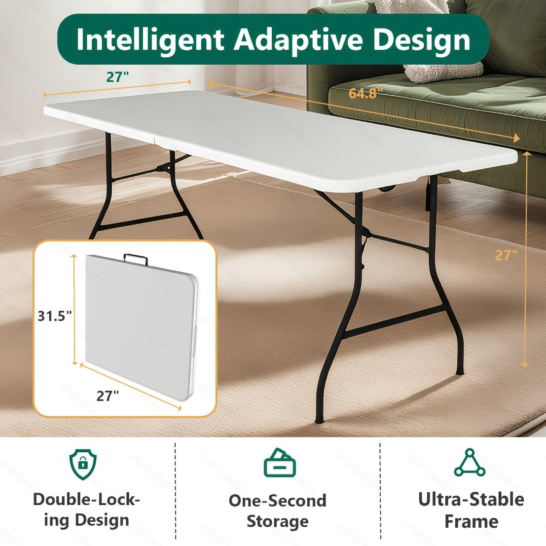 Collapsible Outdoor Dining and Utility Table 4ft 6ft Multi-Purpose Folding Desk for Camping Backyard Weddings Living Room Card Games Study Home Office