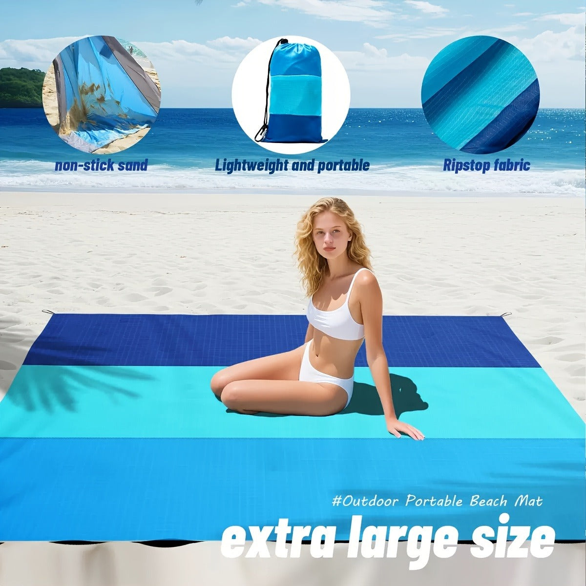 Sandproof Beach Blanket Oversized 55"x78" | Featherlight Waterproof Large Mat for Adults, Travel Camping Hiking Picnic Outdoor Beach Towel