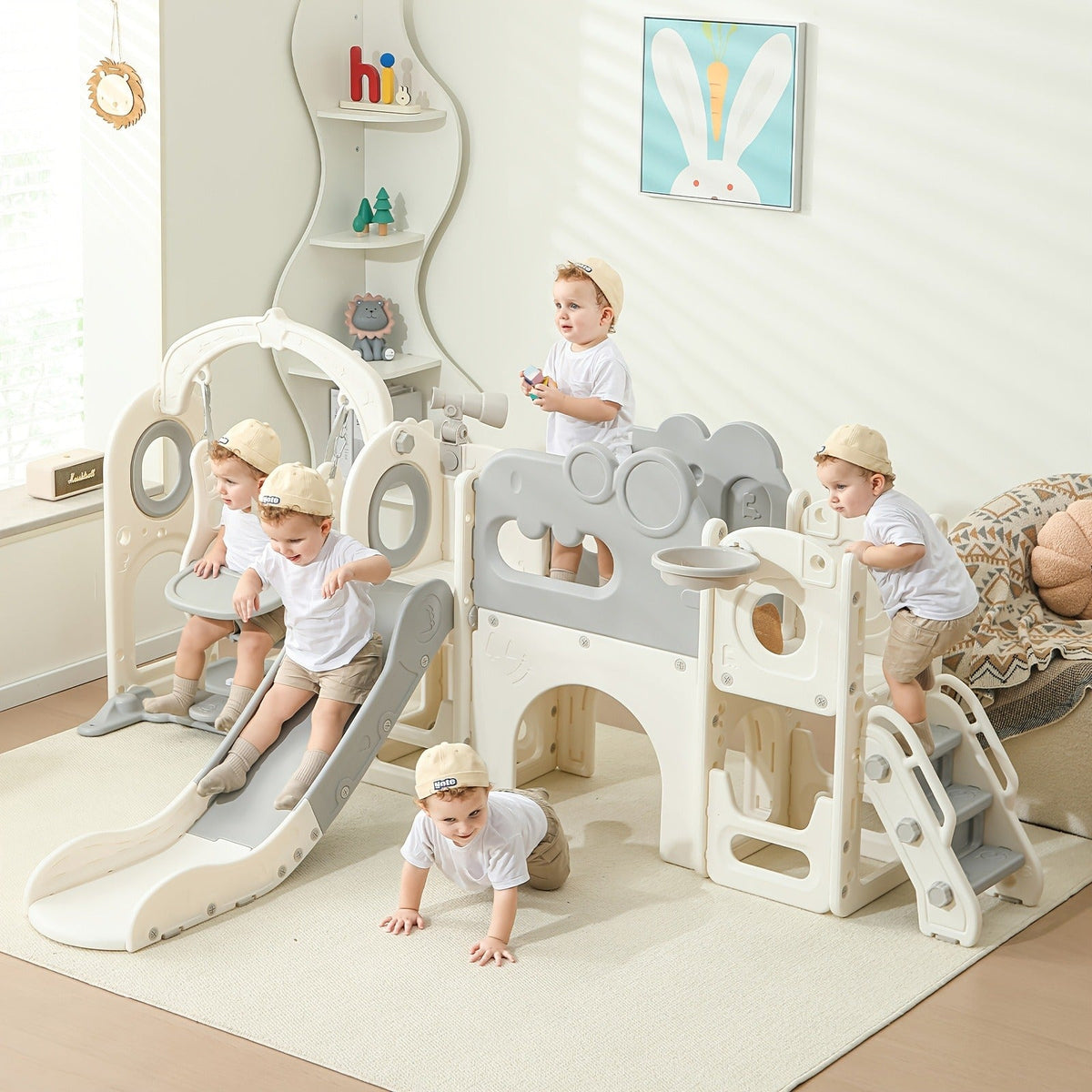 9-in-1 Collapsible Toddler Slide with Basketball Hoop Telescope Climbing Set Indoor Outdoor Kids Playset Extended Slide for Toddlers Boys Girls - product image 9