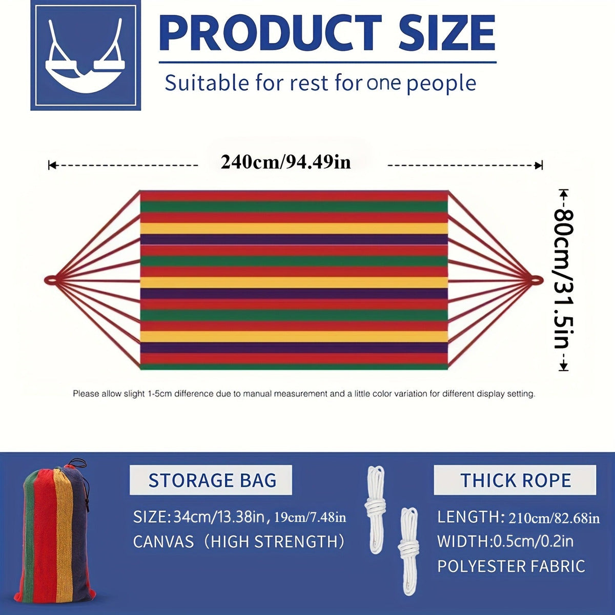 Camping Hammock Single Person Colorful Fabric Anti-Roll Design 330 lbs Capacity with Tree-Friendly Straps Carry-along Carrying Bag Outdoor Indoor Backyard Lounging