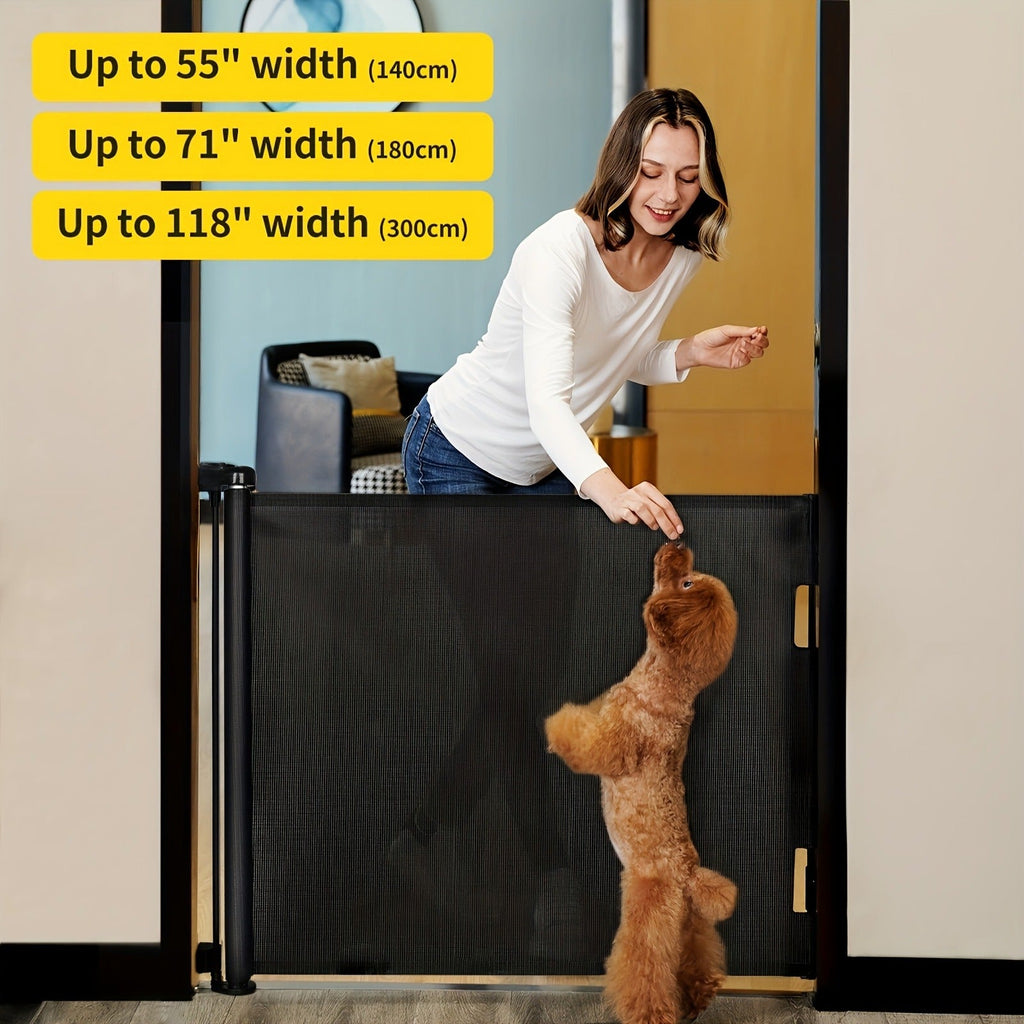 Extends 55" to 197" Wide, Child Safety Gate for Doorways Stairs Hallways, Indoor & Outdoor Use, Black / White / Gray, 6 Size Options – Retractable Baby Gate - product image