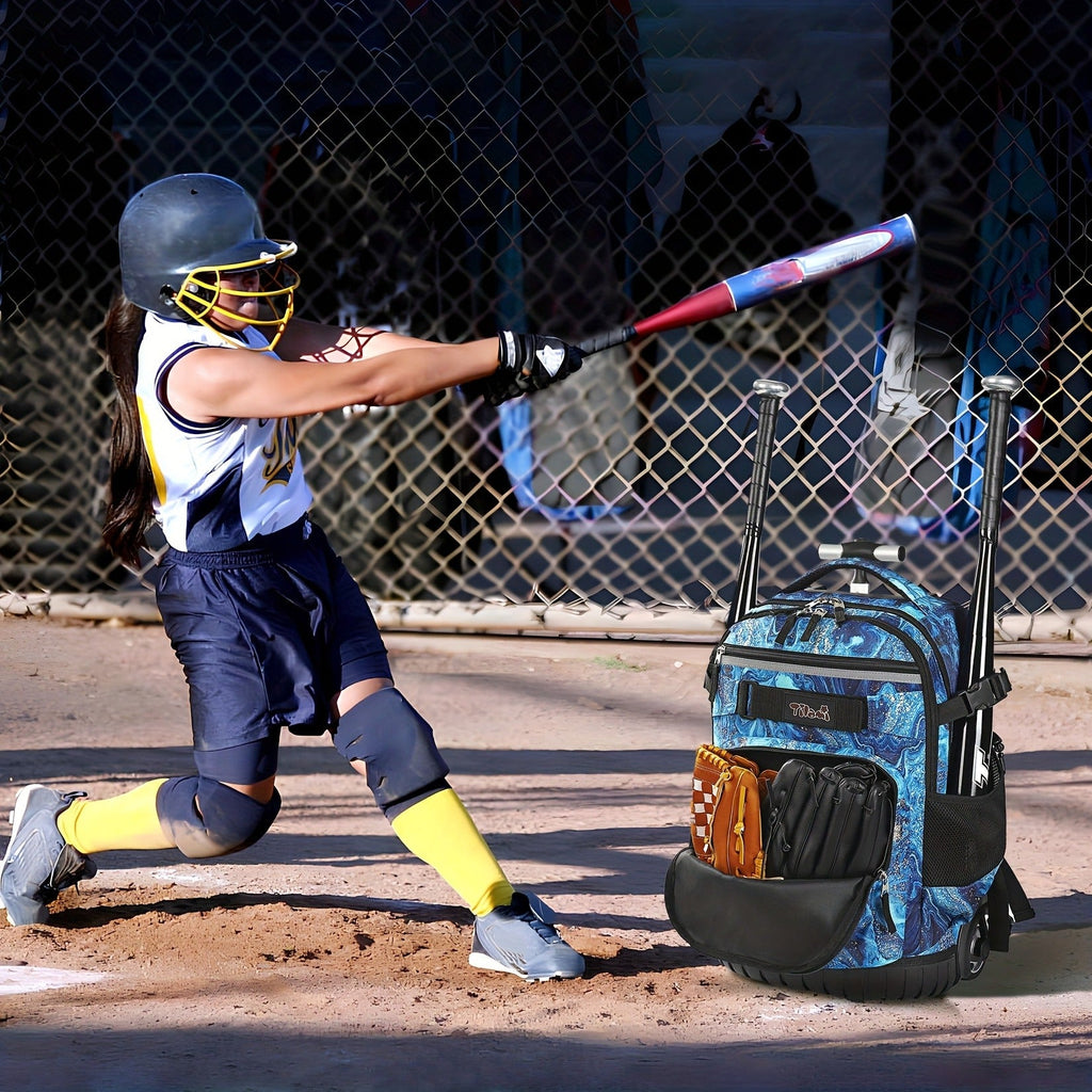 Large Capacity Baseball Softball Soccer Bag Multiple Pockets for Daily Commuting – Wheeled Sports Backpack with Wheels