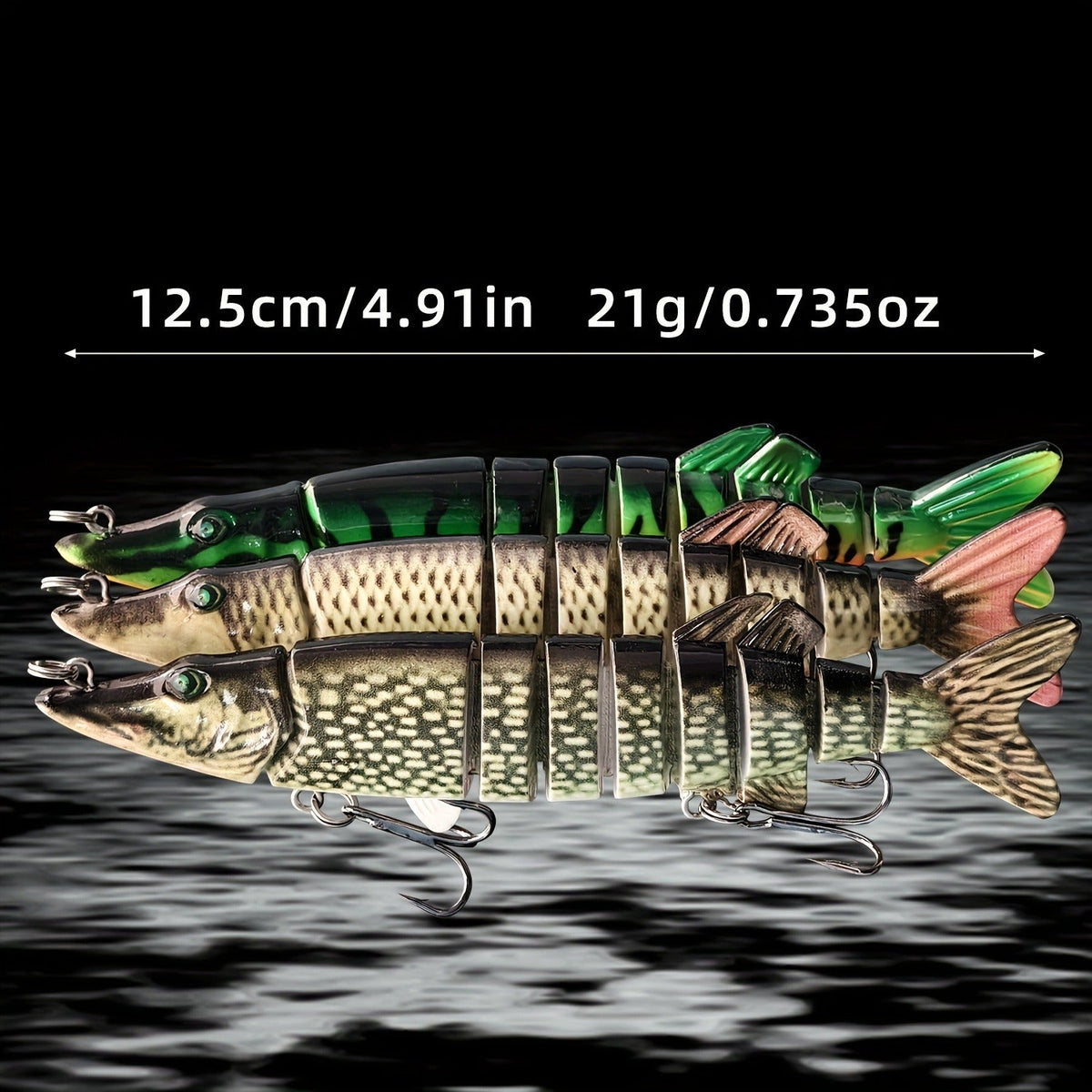 Slow Sinking Lifelike 3D Eyes ABS Body, Pearl Powder Coating, 8-Section Woven Fabric Jointed Lure Kit for Freshwater & Saltwater, 2 Models (FCP2P-392 / - product image 3