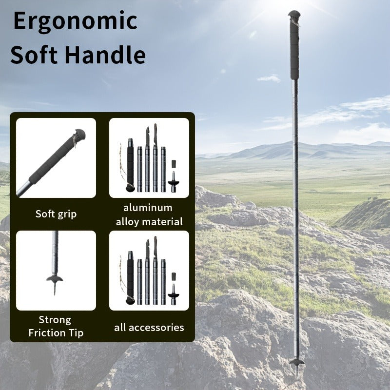 7-in-1 Tactical Hiking Staff | Adjustable Aluminum Alloy Mountaineering Stick with Compass, Fire Starter, Saw, Screwdriver & Pliers | Multi-Tool Walking Pole - product image 3