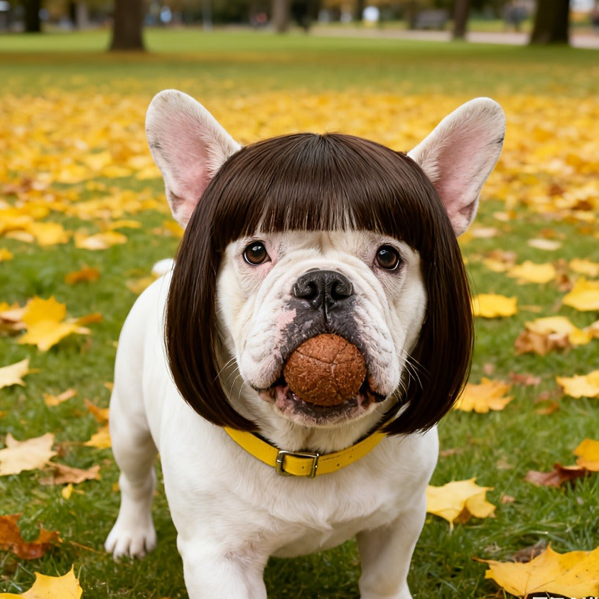Funny Pet Hair Headpiece Adjustable Heat-Resistant Trimmable Black Brown Wig for Halloween Christmas Birthday Party Dress Up Photo Prop – Dog Wig Costume for - product image 6
