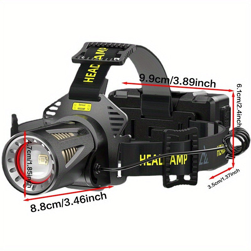 XHP360 Rechargeable Headlamp 3 Modes Sensor 90° Tilt Power Bank Type-C 3x18650 Zoomable Head Torch for Fishing Camping Hiking - product image 6