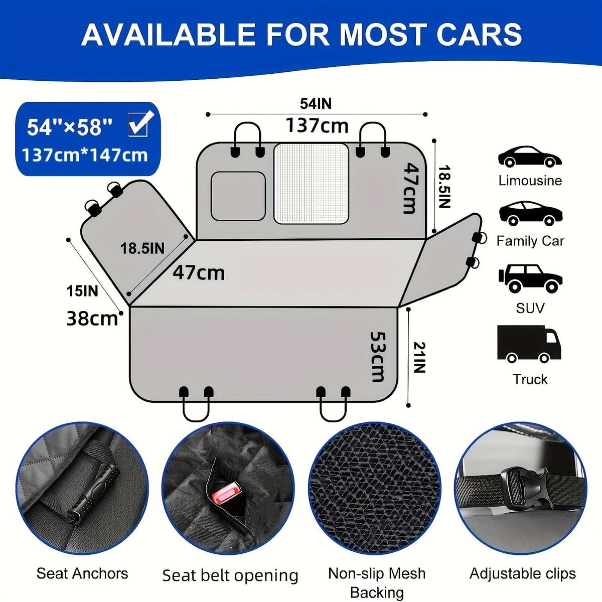 Dog Car Seat Cover Pet Hammock Waterproof Scratchproof Non-Slip Back Seat Protector with Mesh Windows & Storage Pockets | Sturdy Nylon Pet Travel Accessory - product image 3