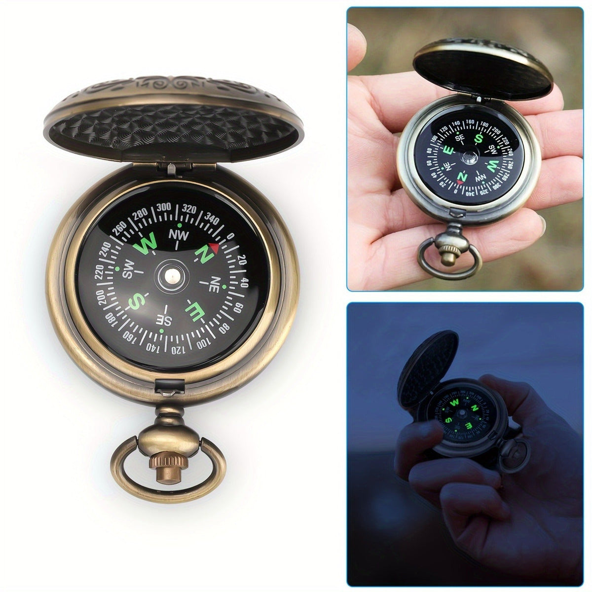 Space-saving Outdoor Navigation Tool for Hiking, Camping, Mountaineering & Adventures, Christmas Gift for Outdoor Enthusiasts | Vintage Pocket Compass Luminous - product image