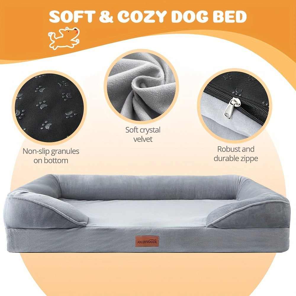 Orthopedic Dog Bed with Removable Washable Cover – High-Density Foam Dog Sofa Couch Bed, 4-Sided Bolster, Nonskid Bottom, Soft Flannel Lining, Available in M - product image 9