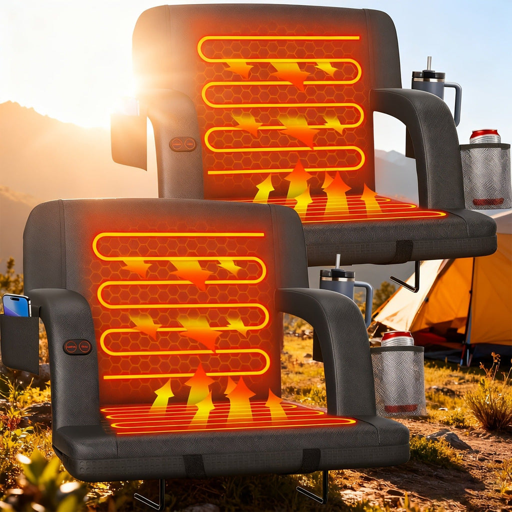 Heated Stadium Seat with Back Support for Bleachers 6 Reclining Positions 3 Heat Levels Dual-Zone USB Heated Bleacher Chair with 5 Storage Pockets Adjustable - product image 8