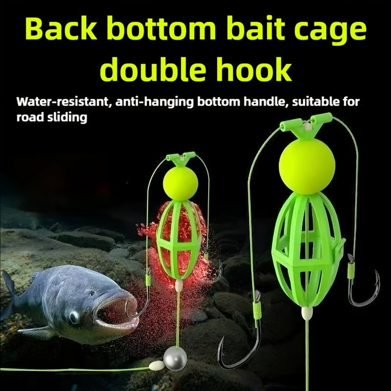 Fishing Hook Cage Set 3pcs Anti-Snag Double Hook Rig with Non-Twist Explosive & Flip Hooks | Carbon Steel Green Lure Fishing Bottom Hanging Prevention, Size - product image 16