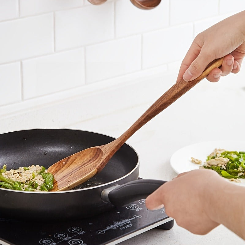 Teak Wood Kitchen Utensil Set 3 Piece Solid Wood Cooking Spoon Rice Spoon High Temperature Resistant Non-Stick Pan Safe Wooden Cooking Utensils Polished Finish - product image 7