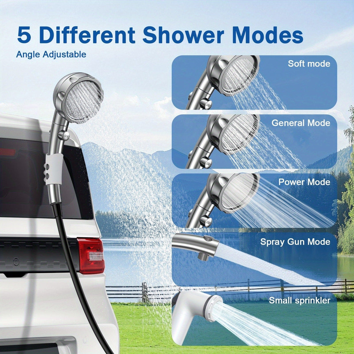 Smart Digital Display, Foldable Bucket Included, Space-saving Featherlight Outdoor Shower Pump for Camping, Hiking, Pet Cleaning, Car Washing & Beach Use - product image 4