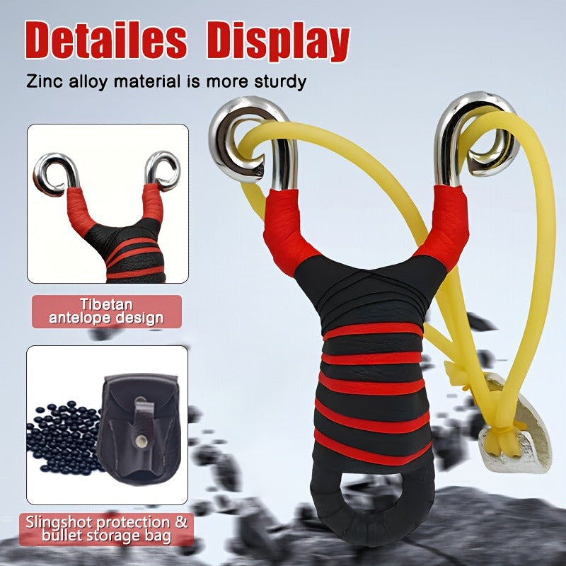 Alloy Slingshot Set for Adults | High-Velocity Pocket Slingshot with 2 Replacement Rubber Bands, 100 Mud Beads & Carry Bag, Powerful Hunting Slingshot for - product image 3