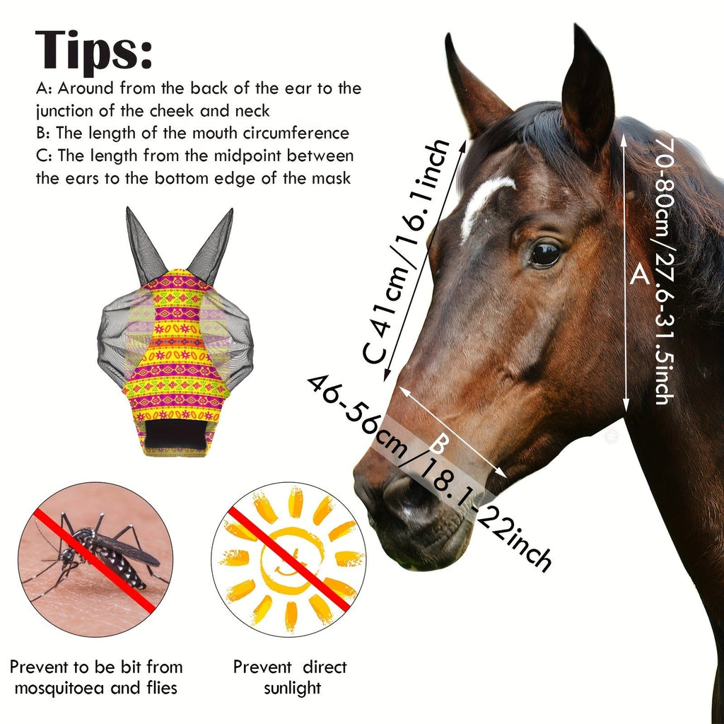 Horse Fly Mask with Ears 6-Pack – Soft Elastic Breathable Face Covering for Horses – Smooth Comfortable Fit, Geometric Pattern, Medium Size, Equine Riding - product image 3