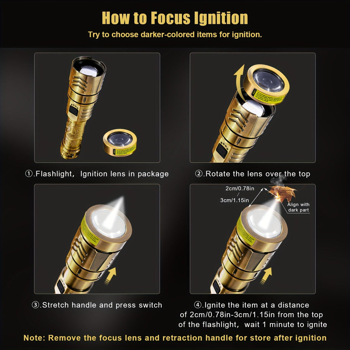 1000 Lumen Dragon Pattern LED Torch, Zoomable Beam, Fire Starter Lens, 4 Modes, Aluminum Alloy for Camping, Outdoor & Emergency Use – Rechargeable Flashlight - product image 8