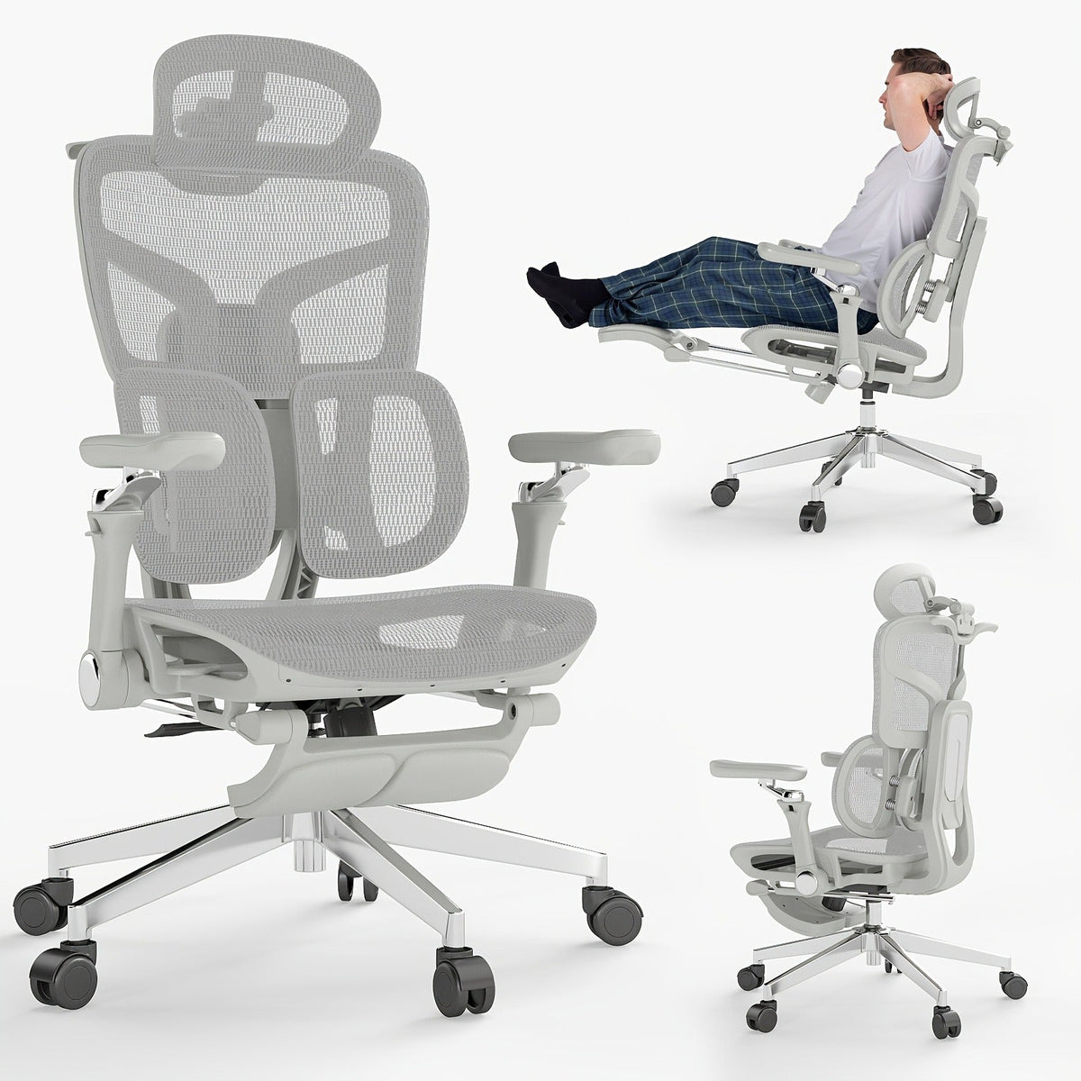 Ergonomic Office Chair with Footrest & 6D Armrests | High Back Lumbar Support Swivel Desk Chair for Home Office