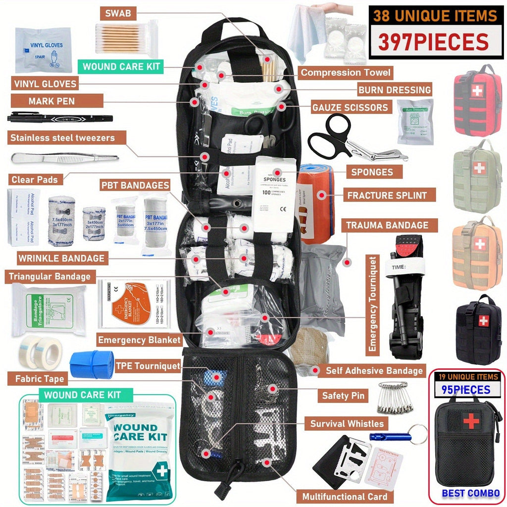 First Aid Kit 399pcs / 99pcs Professional Portable Survival Gear with Splints Scissors Tweezers for Hiking Camping Hunting Car Travel Emergency - product image 6
