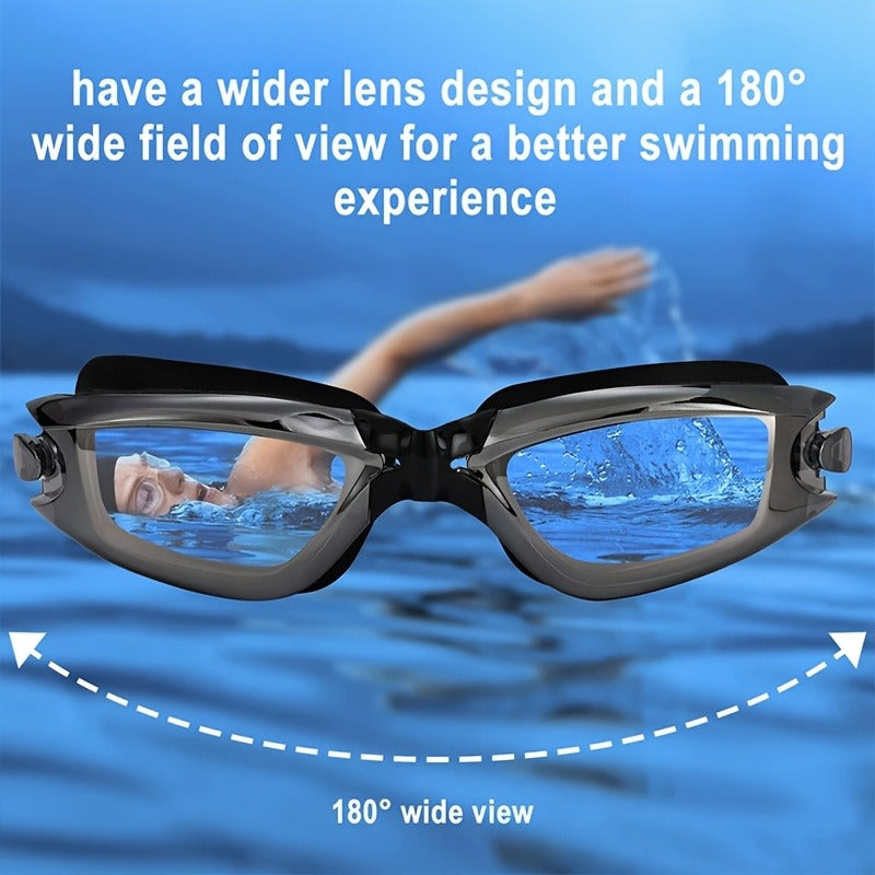 Swimming Goggles 6pcs Set with Cap Nose Clip Earplugs & Storage Bag | UV Protection Anti-Fog Adult Racing Swim Goggles Bundle, Silver-Coated Black Lens - product image 3