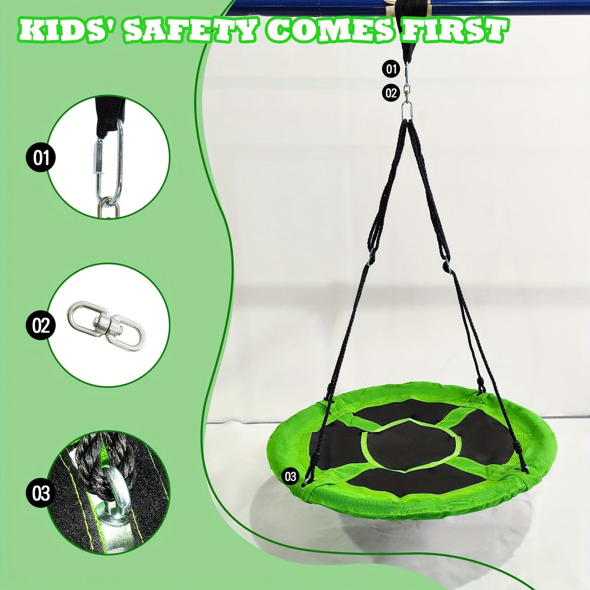 Kids Disc Swing 40 Inch | Anti-Slip Tree Swing with Adjustable Straps Powder Coated Frame Indoor Outdoor Play