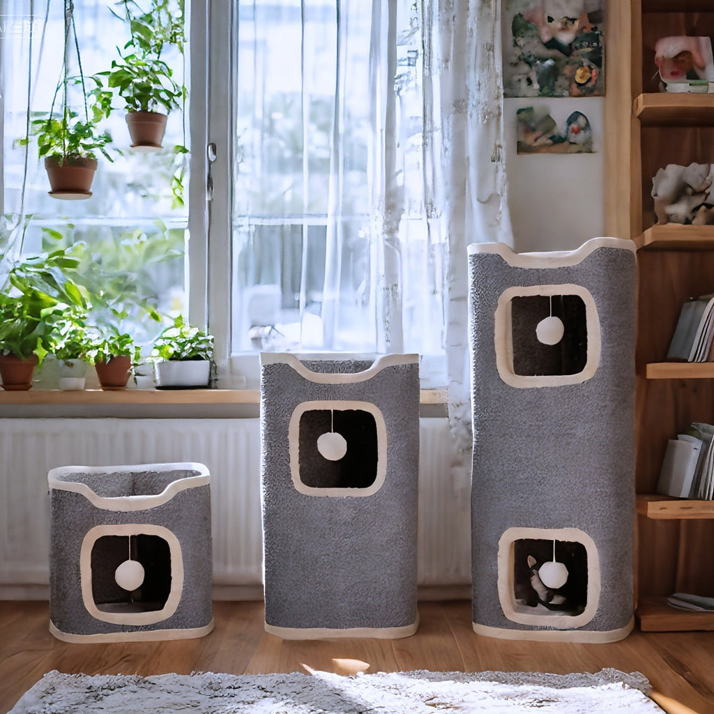 Cat Tree Tower Multi-Level Collapsible | Indoor Cat House with Scratch Resistant Post, Soft Top Cat Bed, Cat Hideaway & Bell Ball Toy, 1 2 3 Layer Cat Climbing - product image 12