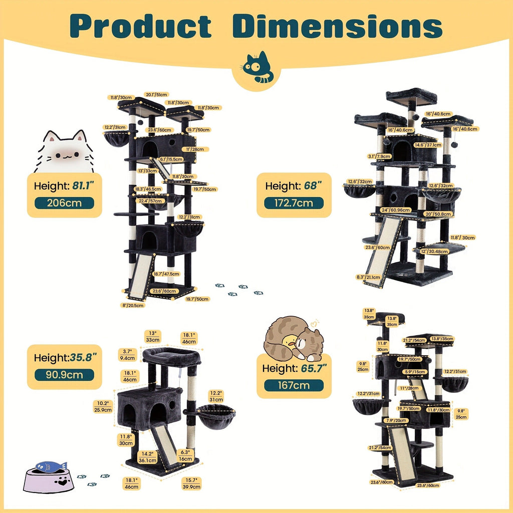 Cat Furniture with Sisal Scratching Posts, Plush Perches, Hammock, Basket & Corner Condo Cave, Hanging Toys & Climbing Ramp, Multiple Sizes & Colors | Cat Tree - product image 21