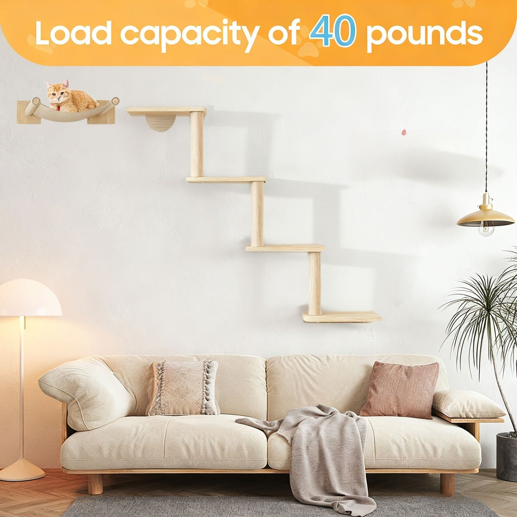 Wall-Mounted Cat Tree 5 Layers Solid Wood Indoor Cat Climbing Frame Jumping Platform Ladder Space-Saving for Small Spaces Multi-Cat Homes Living Room Bedroom - product image 8